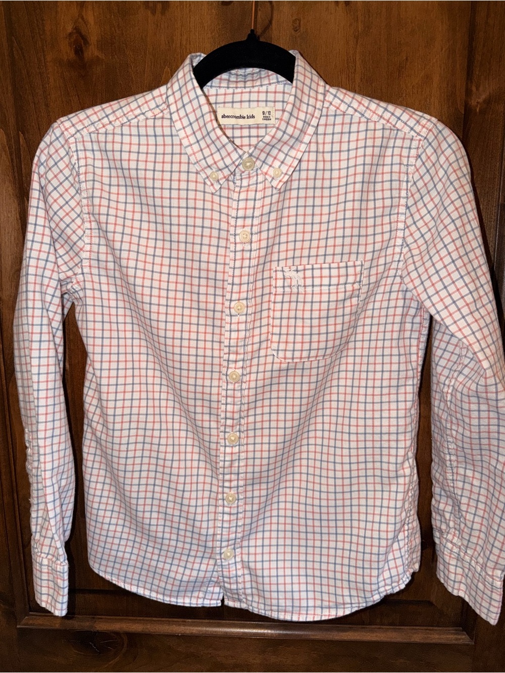 Abercrombie Kids Boys Size 9/10 White with Blue & Orange LS Button-Down Shirt